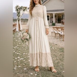Gonzalo Bauer Cream Prairie Style Maxi Dress